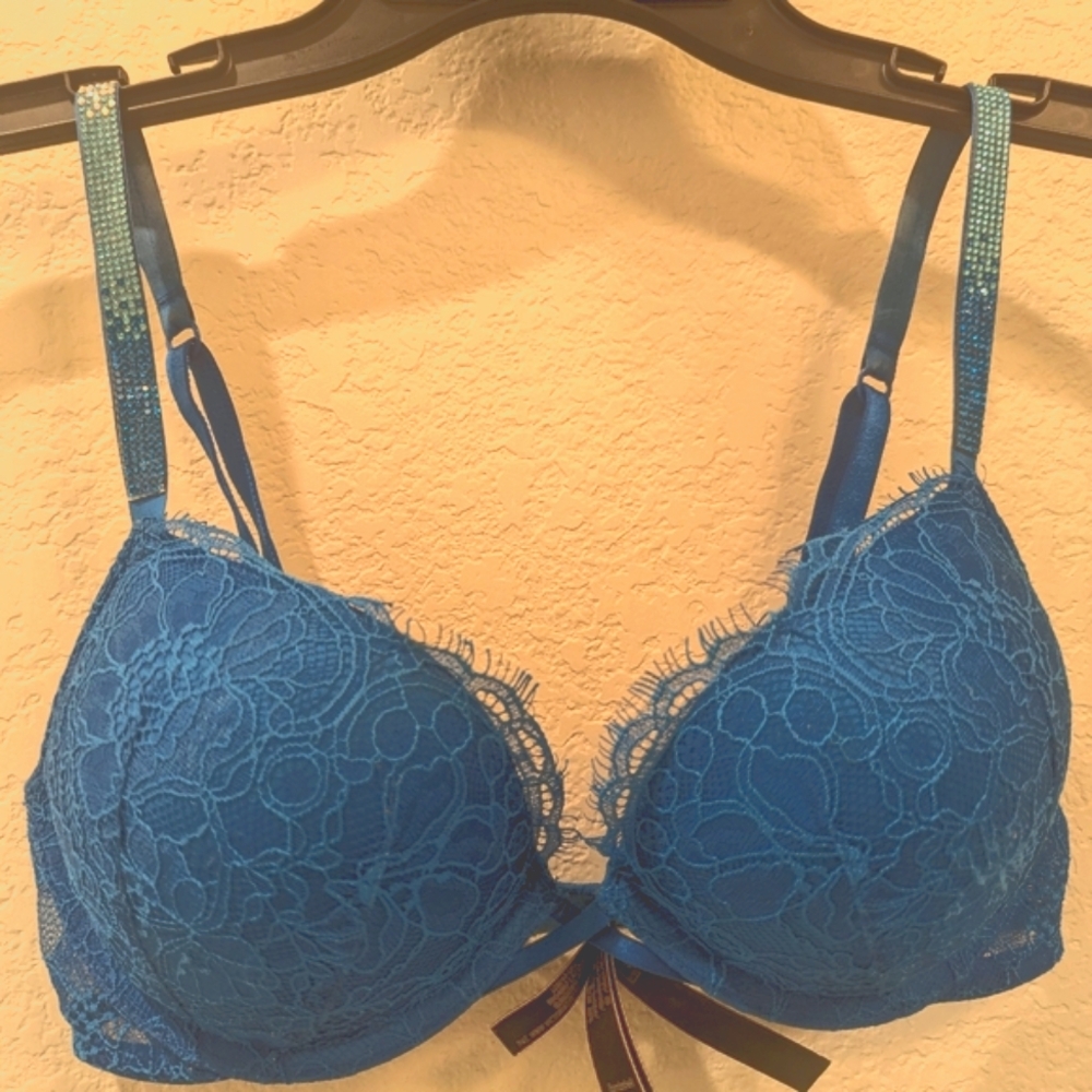 VS Rhinestone Strap Lace Ultra Push-up Cerulean Blue